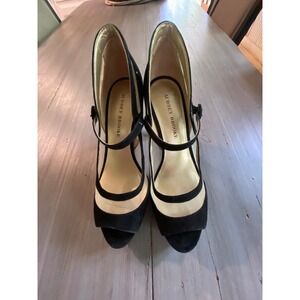 Audrey Brooke Marilyn Black Suede Mesh Peep Toe Mary Jane Platform Pumps 9M